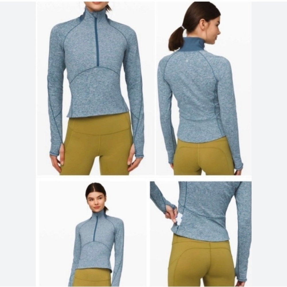 Lululemon athletica Always Alert 1/2‎ zip pullover heathered teal/blue size 6